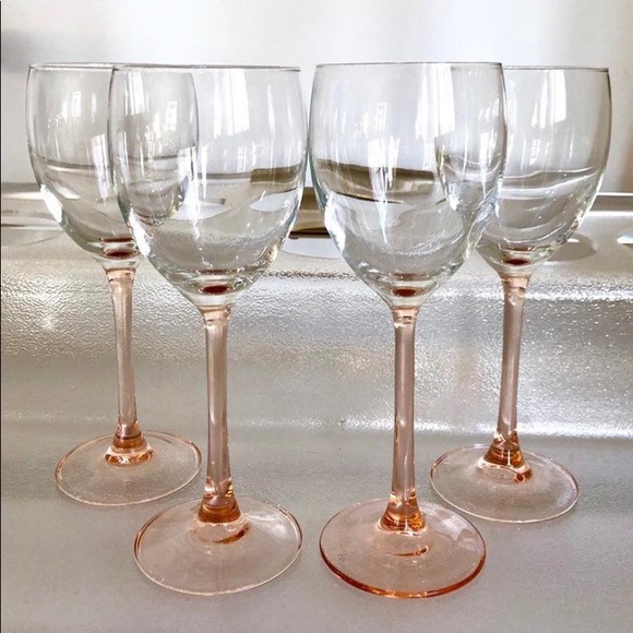 Luminarc Other - 4 Luminarc Pink Stem 8 Ounce Wine Glasses 1980’s